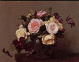 Famous Roses Paintings - Roses and Clematis